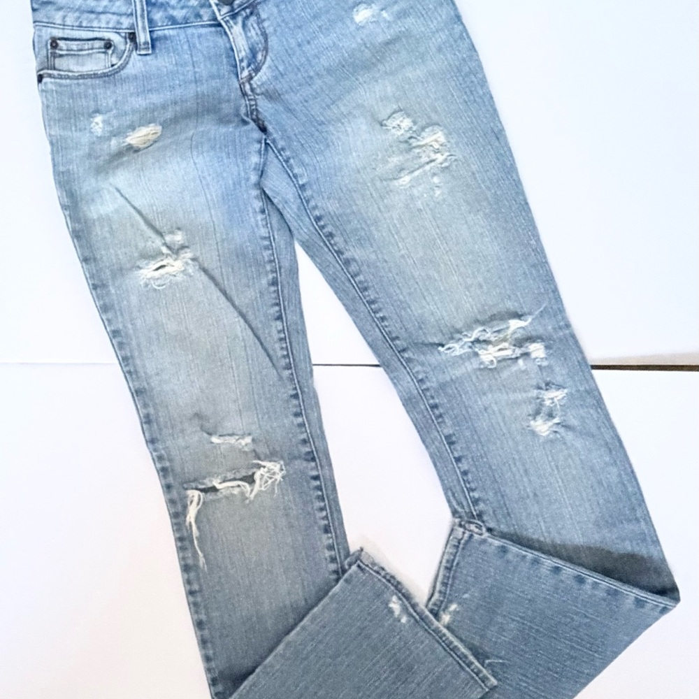 Bullhead Women's Distressed Straight Leg Jeans - Light Blue, Size 1 Reg